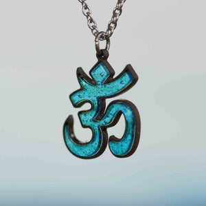 Om Pendant Fused glass with a Bezel