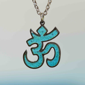 Om Pendant Fused glass with a Bezel