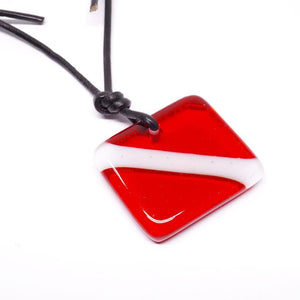 scuba diving flag pendant fused glass