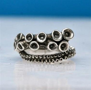 Octopus Tentacle adjustable ring in silver